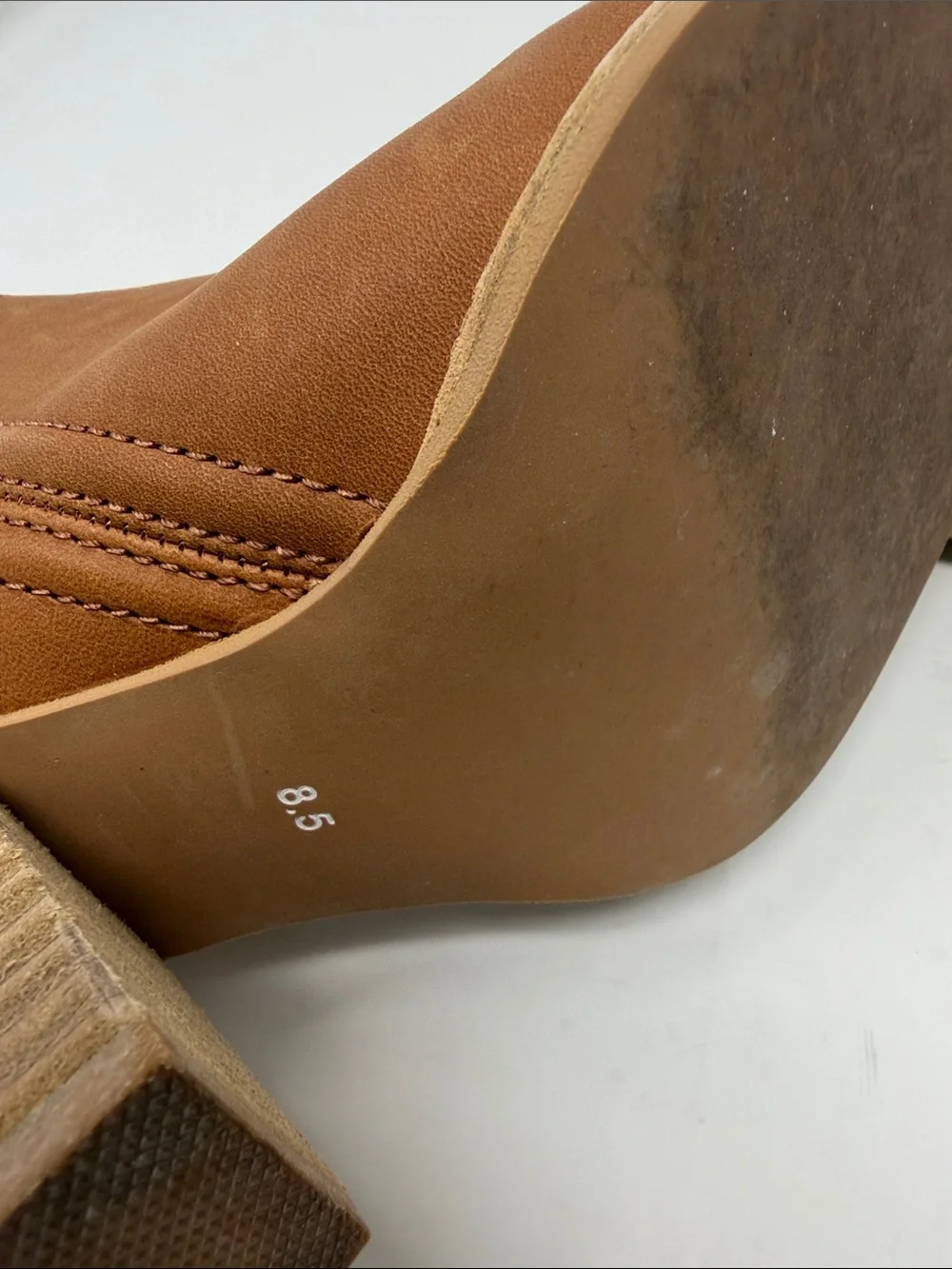 Jeffrey Campbell Brown Leather Slip-On Booties with Stacked Heel Size 8.5